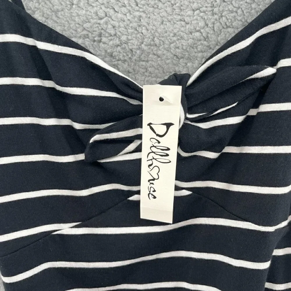 Dollhouse Striped Midi Dress - Size Small, Spaghetti Strap, Tie at Bust, Beachy